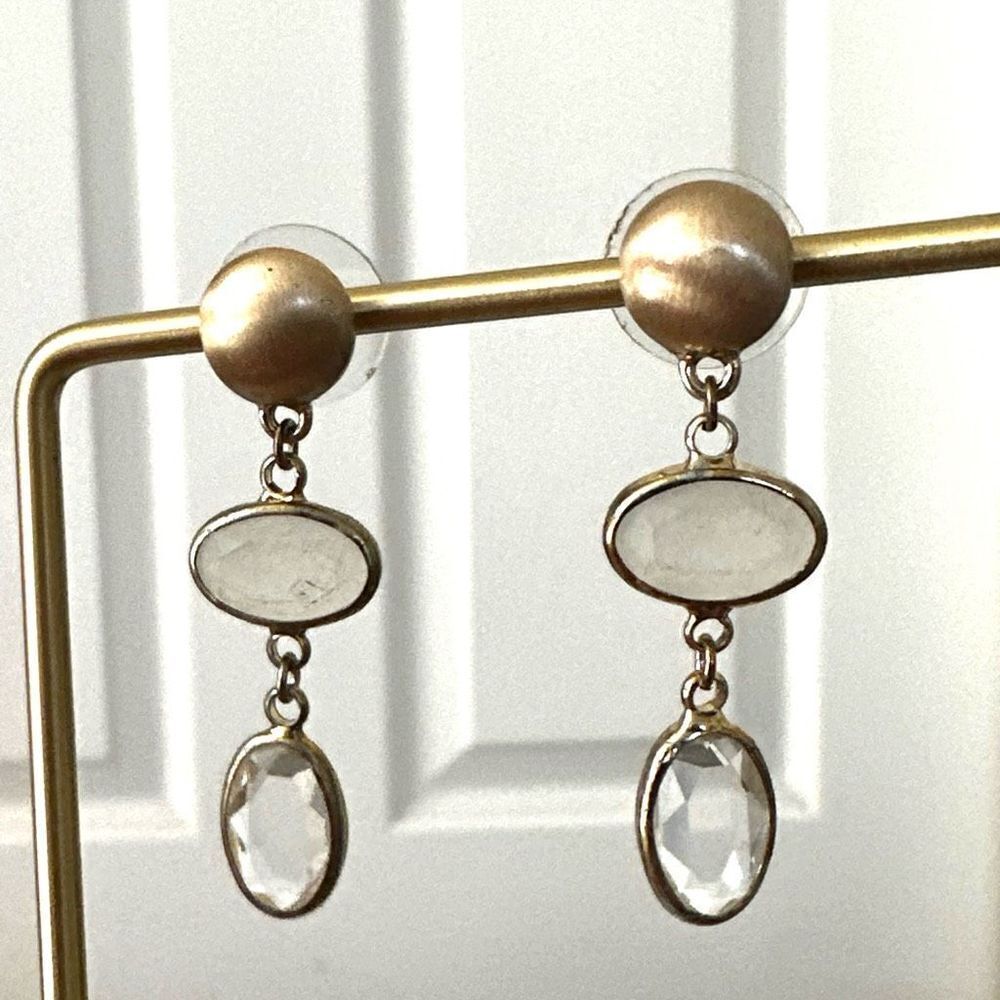 Gold tone clear rhinestone drop earrings - Picture 2 of 9